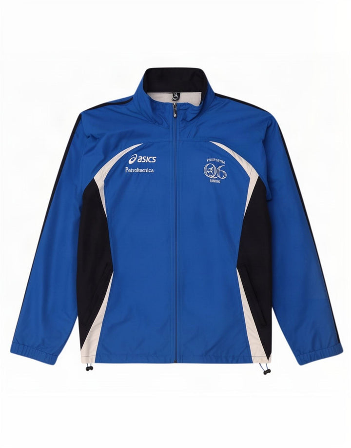 Asics Herren-Trainingsanzug mit grafischem Oberteil, XL, blaues Farbblock-Polyester