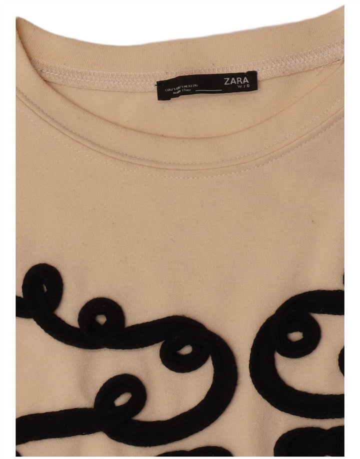 Zara Damen Crop Oversized Sweatshirt Pullover UK 10 Small Beige