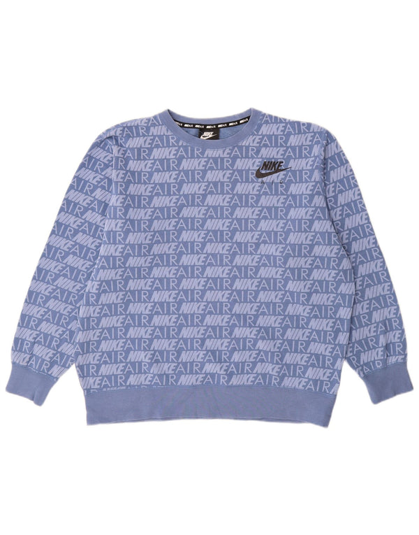 NIKE Damen-Sweatshirt mit Grafik-Übergröße, Größe UK 14, mittelblaue Baumwolle