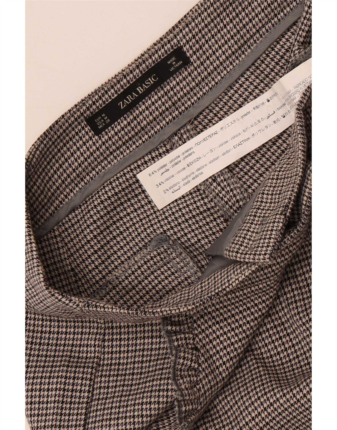 Zara Slim Chino-Hose für Damen, mittelgroß, W28, L27, graues Hahnentritt-Polyester