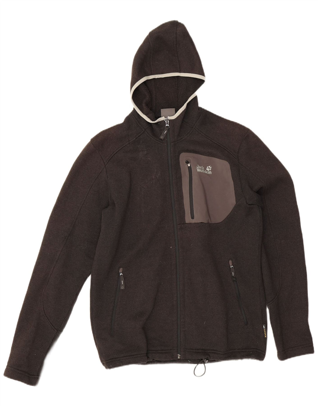 Jack Wolfskin Herren-Kapuzenpullover mit Reißverschluss, UK 36/38, mittelgraues Polyester