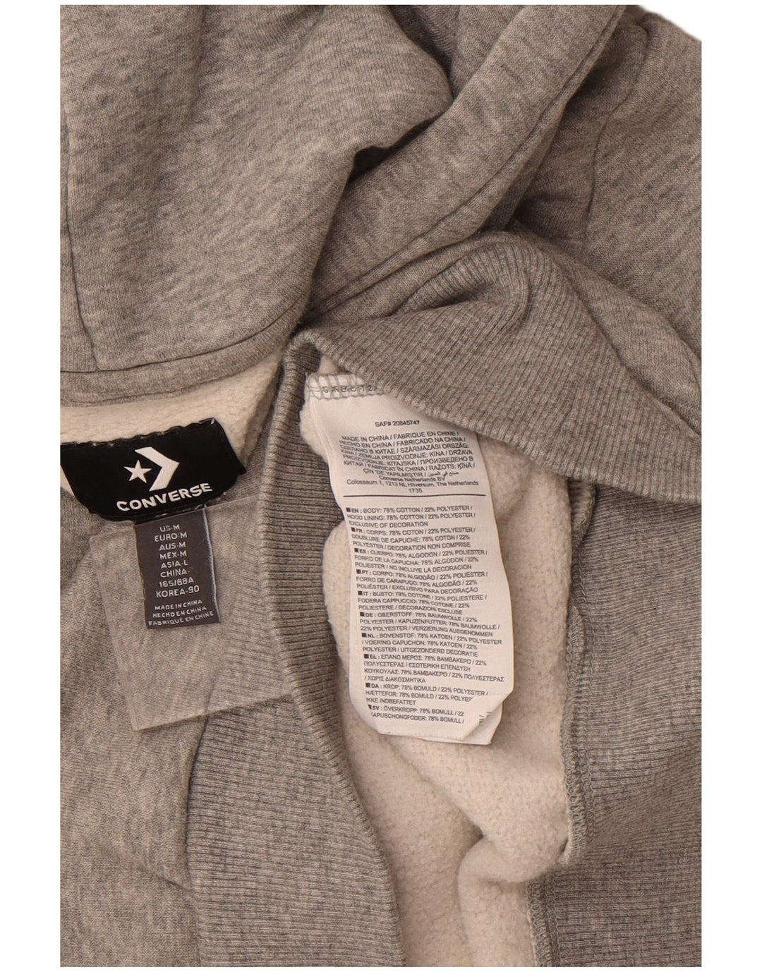 CONVERSE Womens Hoodie Jumper UK 14 Medium Grey Cotton