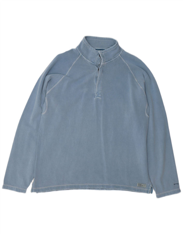 Fat Face Herren-Sweatshirt mit Knopfkragen, groß, aus blauer Baumwolle