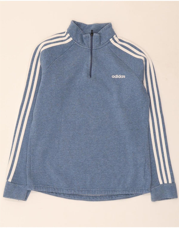 ADIDAS Womens Zip Neck Sweatshirt Jumper UK 14 Medium Blue Flecked Cotton