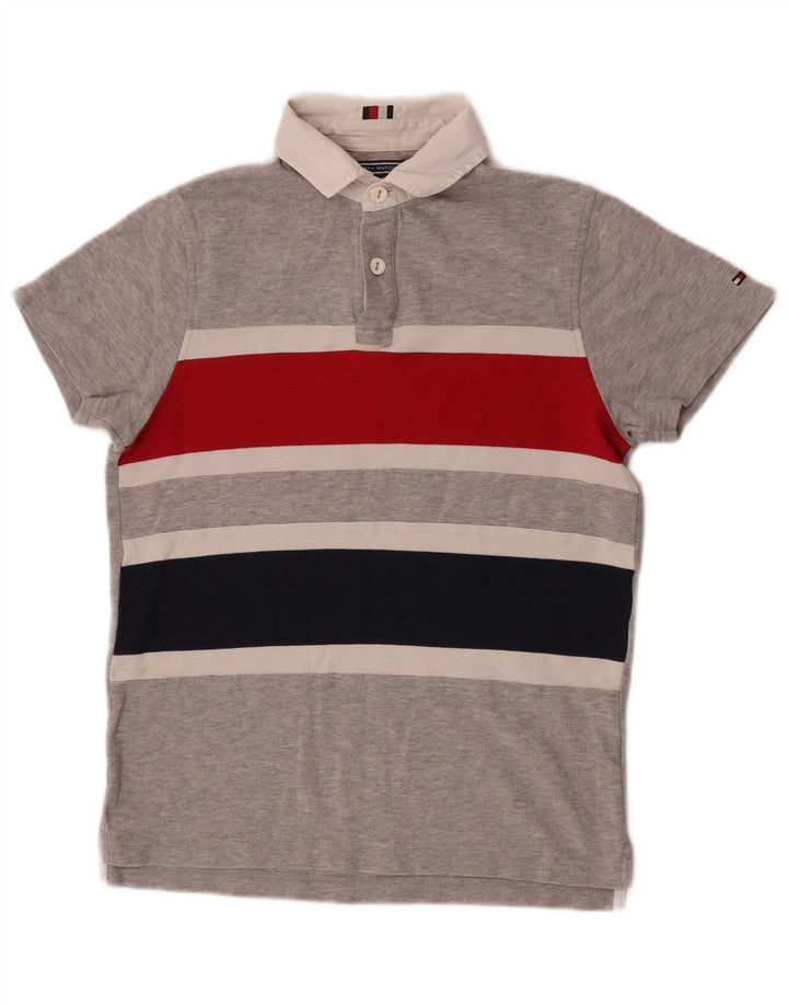 Tommy Hilfiger Herren-Poloshirt mit schmaler Passform, klein, grau gestreift
