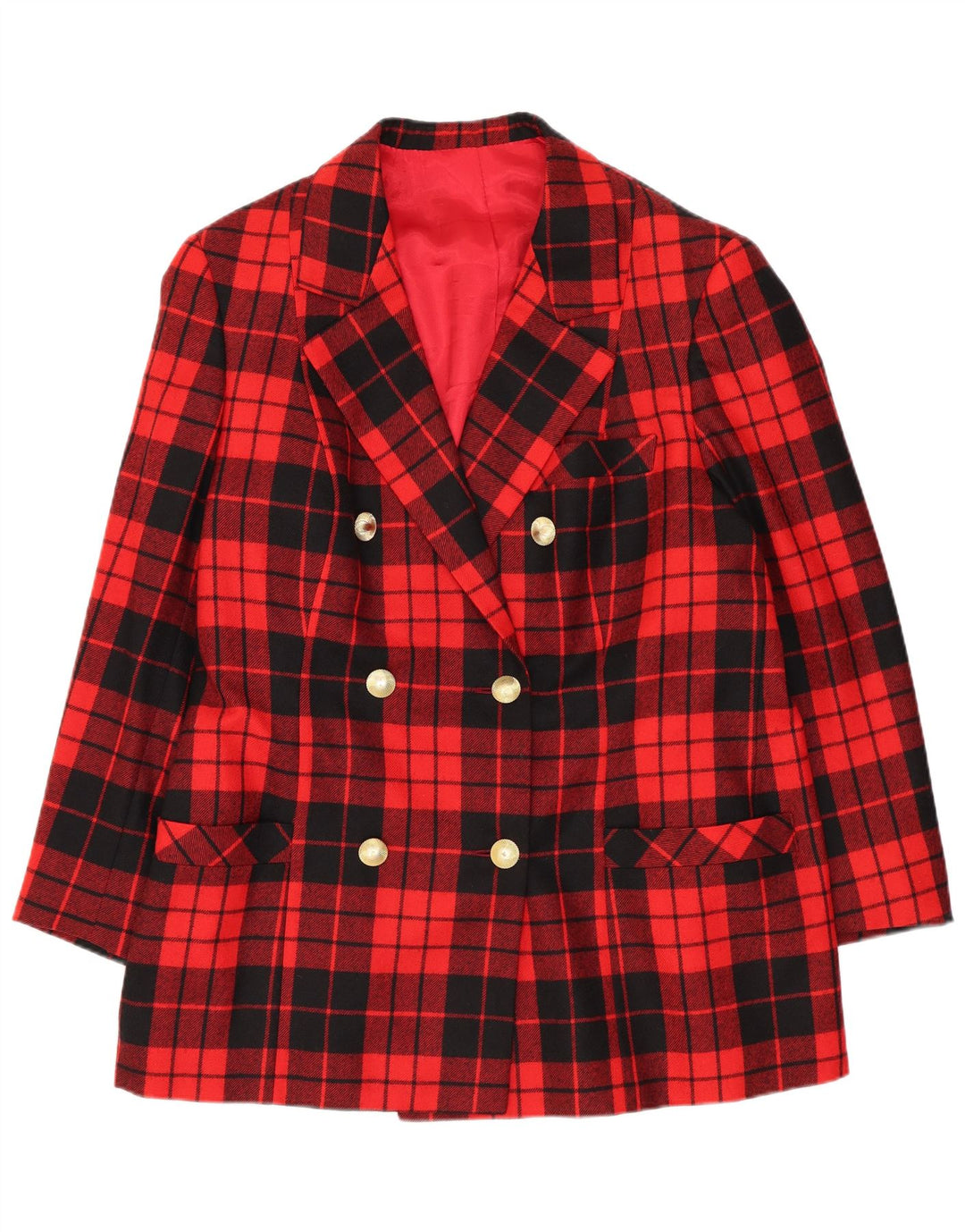 VINTAGE Damen Zweireihige Blazerjacke UK 12 Mittelrot kariert
