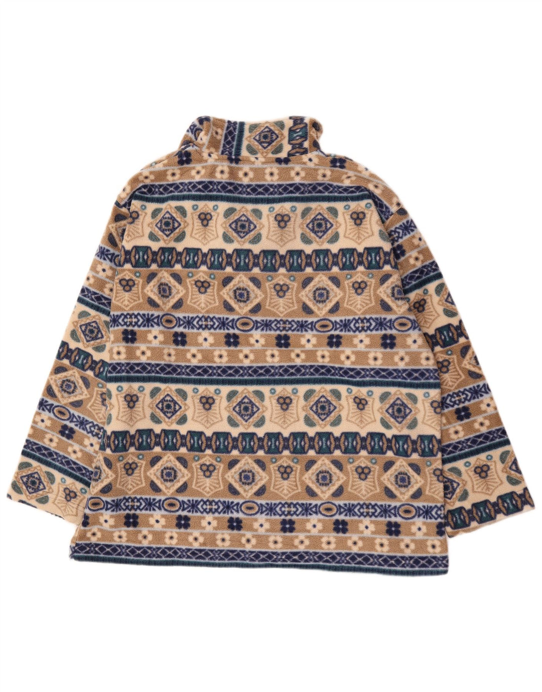 Giani Feroti Herren-Fleecepullover mit Reißverschluss am Hals, groß, beige, geometrisches Polyester