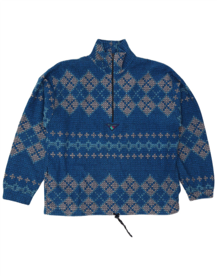 Vintage Herren-Pullover mit Reißverschluss, groß, blau, geometrisch