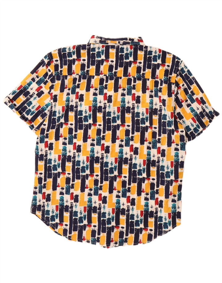 VINTAGE Herren-Kurzarmhemd, groß, mehrfarbig, geometrisch, Baumwolle