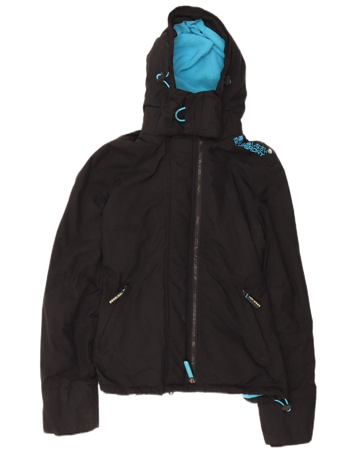 Superdry Damen Windcheater Kapuzen-Windjacke UK 14 Medium Schwarz