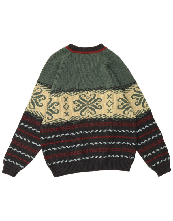 Vintage Herren-Pullover mit Rundhalsausschnitt, XL, mehrfarbige Fair-Isle-Wolle