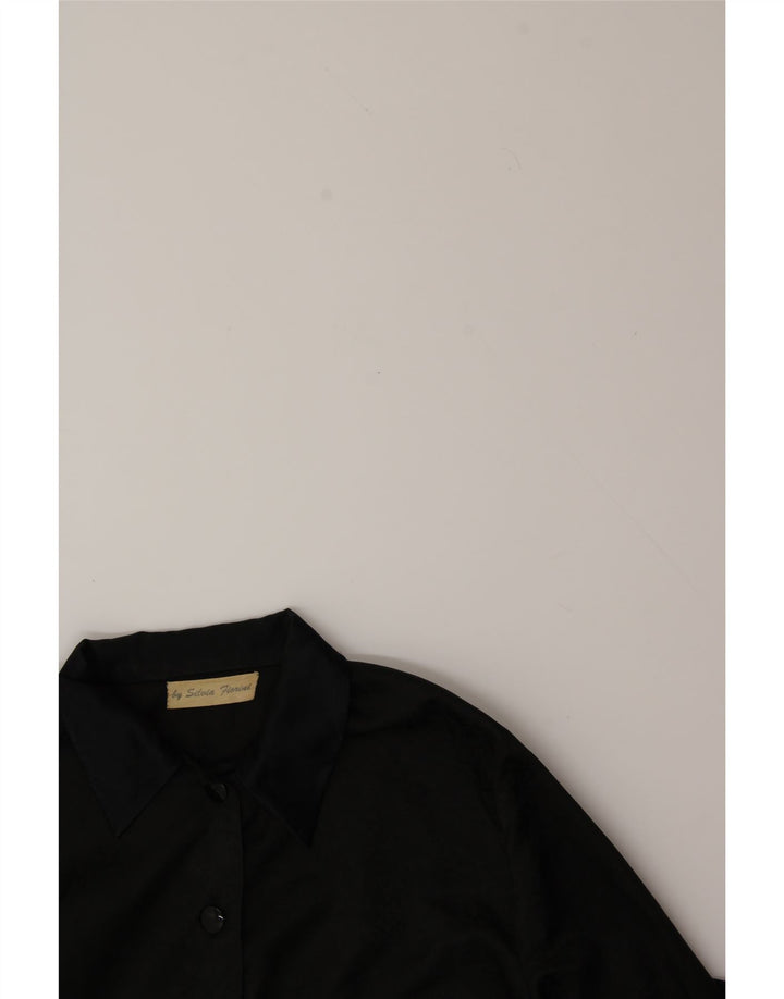 VINTAGE Womens Crop Shirt Blouse UK 14 Medium Black Vintage Vintage and Second-Hand Vintage from Messina Hembry 