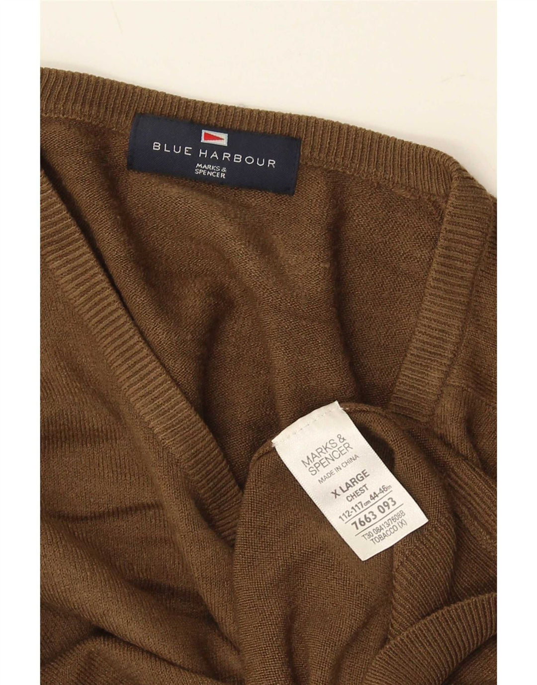 Marks & Spencer Herren Blue Harbor V-Ausschnitt Pullover Pullover XL Braun Acryl
