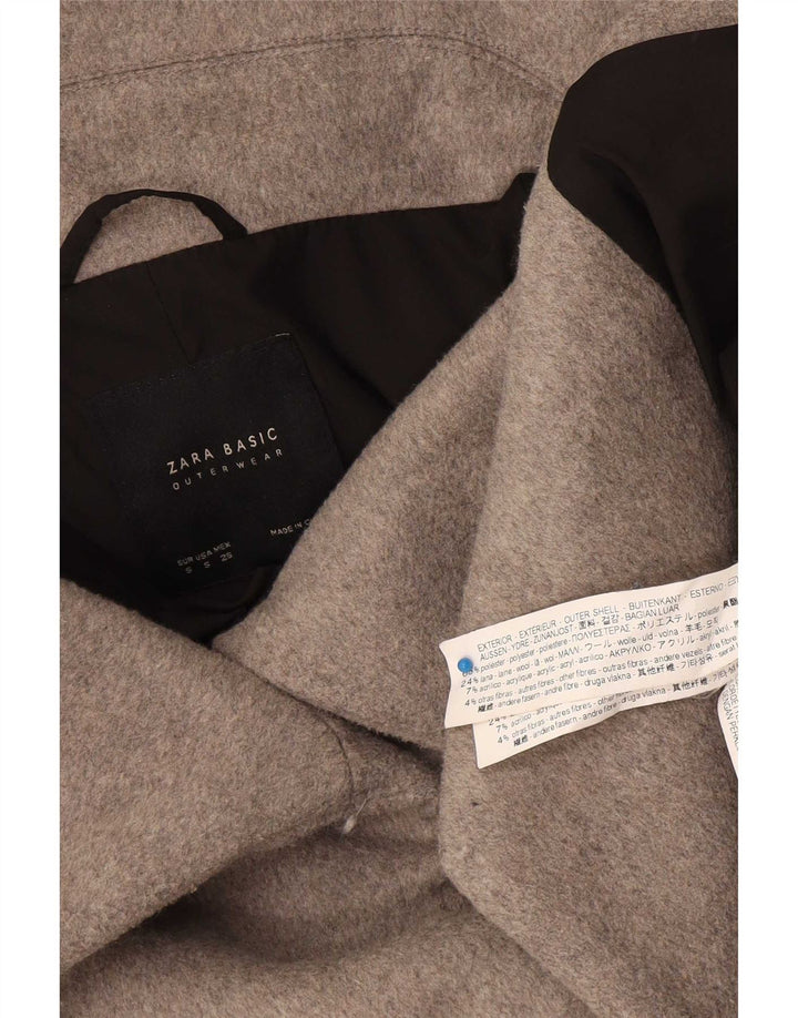 Zara Damen Kurzer Übergroßer Mantel UK 10 Small Grau Polyester