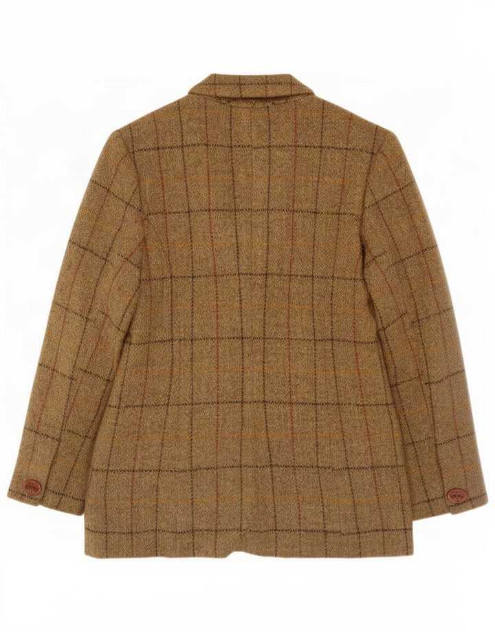 Harris Tweed Damen-Blazerjacke mit 3 Knöpfen, UK 12, mittelbraun karierte Wolle
