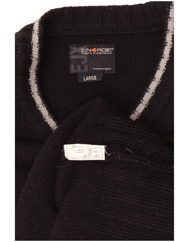 Energie Herren-Pullover mit Rundhalsausschnitt, groß, schwarze Wolle