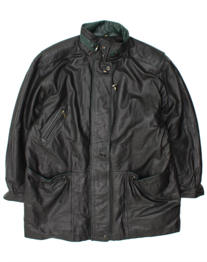 VINTAGE Womens Leather Coat EU 46 XL Black Leather Vintage Vintage and Second-Hand Vintage from Messina Hembry 