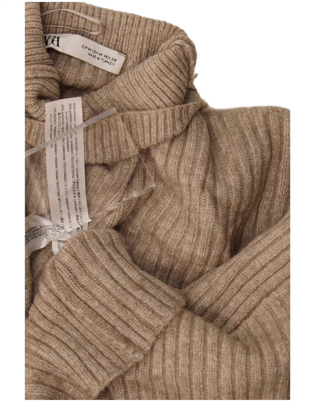 Zara Damen Crop Oversized Rollkragenpullover Pullover UK 14 Mittelbeige