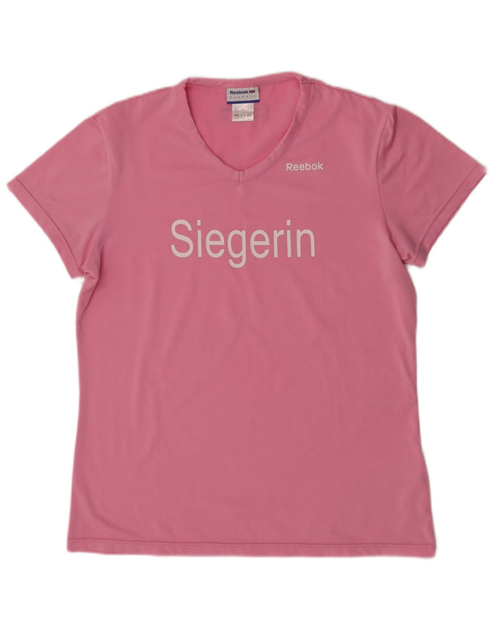 Reebok Damen Kurzarm-T-Shirt mit Grafik, UK 14, Mittelrosa, Polyester