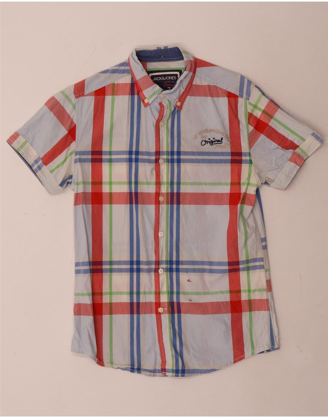 Jack & Jones Herren Kurzarmhemd Mittelblau kariert