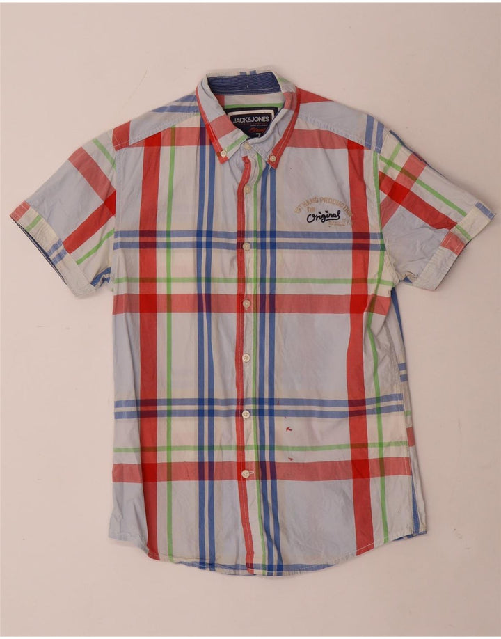 Jack & Jones Herren Kurzarmhemd Mittelblau kariert