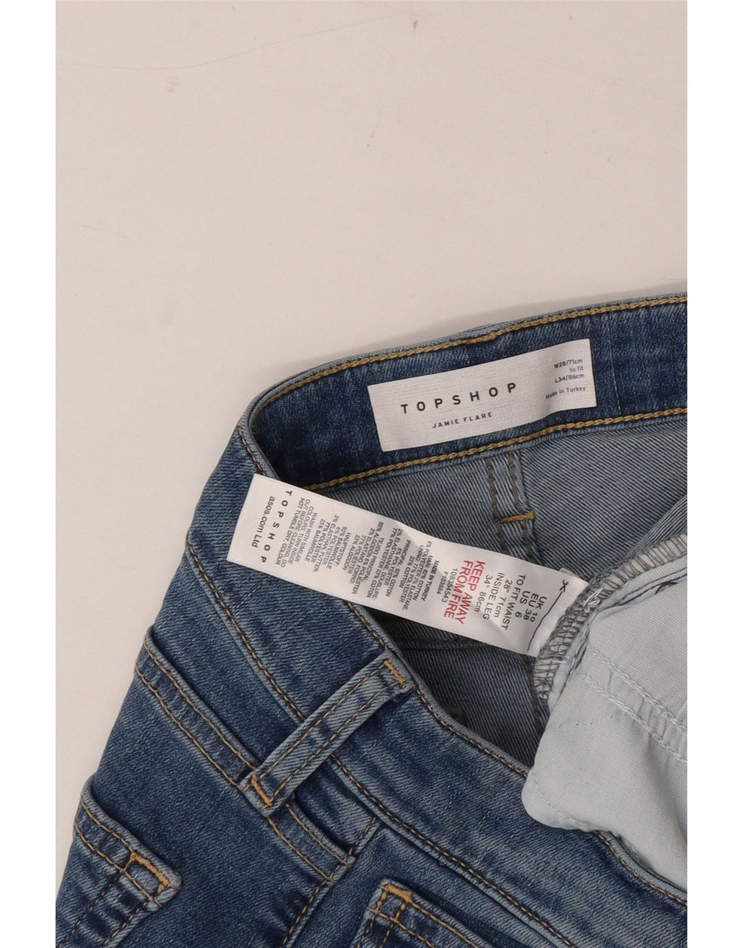 Topshop Damen Jamie Flared Jeans W28 L34 Blaue Baumwolle