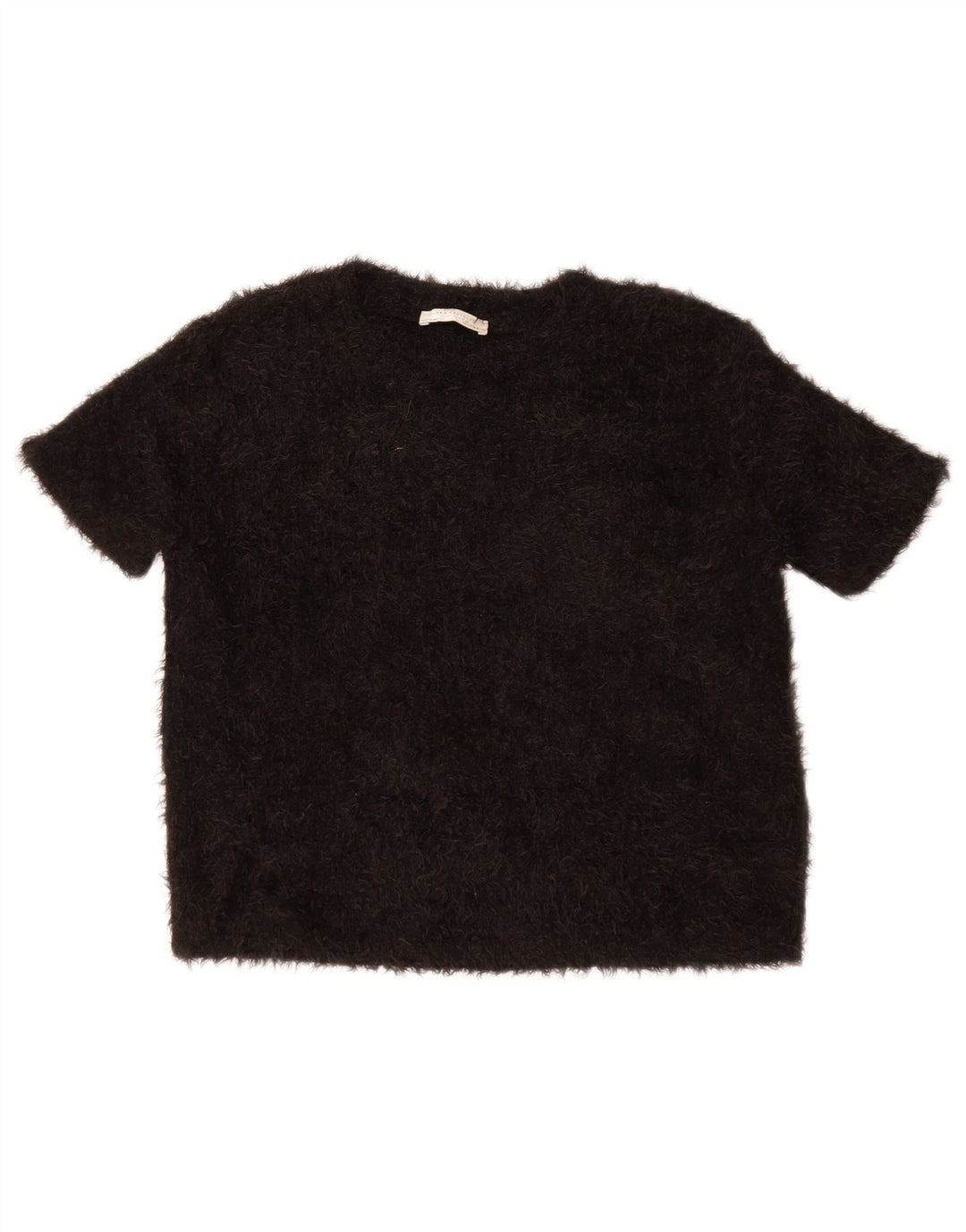Zara Damen Crop Bluse Top UK 14 Medium Schwarz Polyester