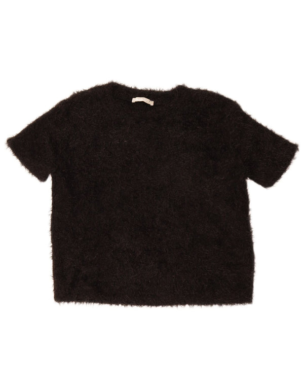 Zara Damen Crop Bluse Top UK 14 Medium Schwarz Polyester