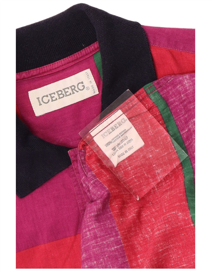 ICEBERG Herren Kurzarm-Pullover-Hemd, groß, lila, gestreift, Baumwolle