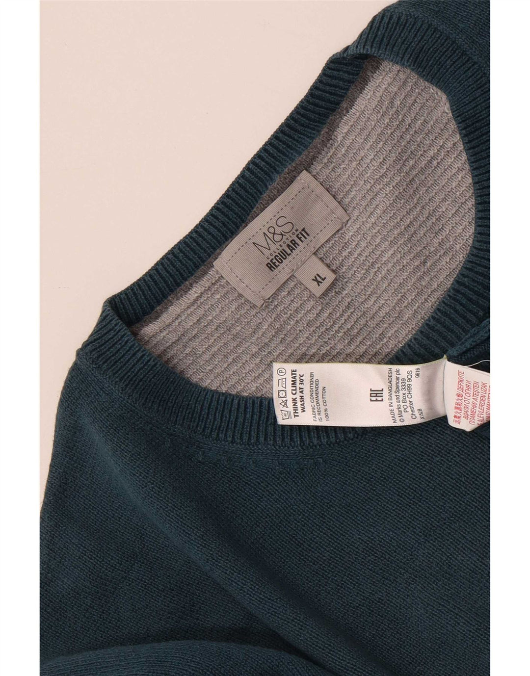 Marks & Spencer Herren-Pullover mit Rundhalsausschnitt, reguläre Passform, XL, Blau, Baumwolle