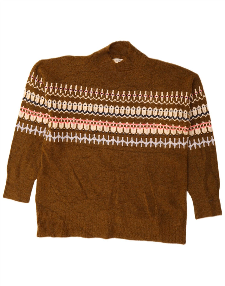 Fat Face Rollkragenpullover für Damen, UK 12, Medium Khaki, Fair Isle