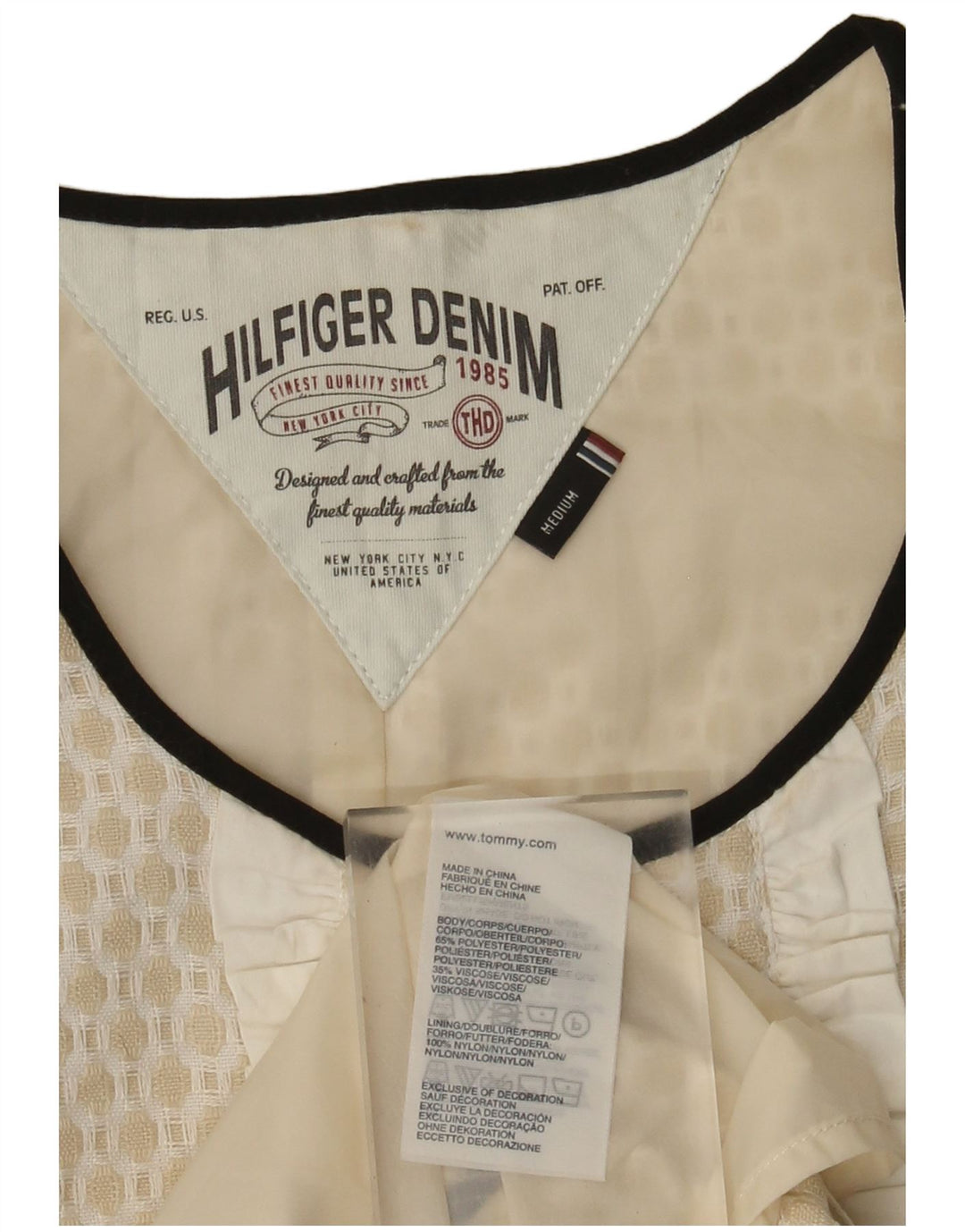 Tommy Hilfiger Damen A-Linien-Kleid UK 12 Medium Off White Geometrisch