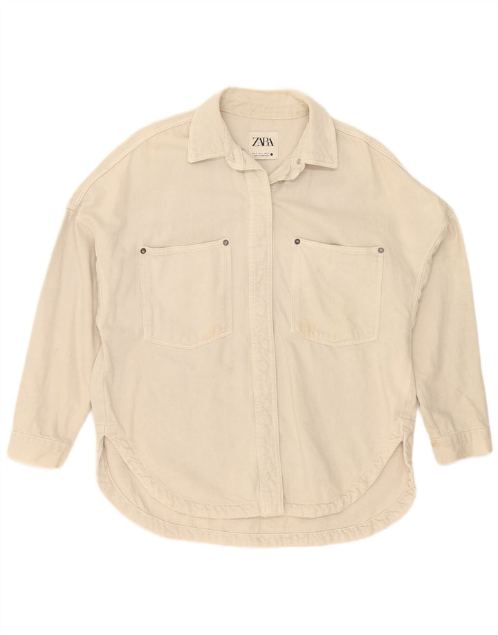 Übergroßes Jeanshemd von Zara für Damen, UK 10, Größe S, Beige, Baumwolle