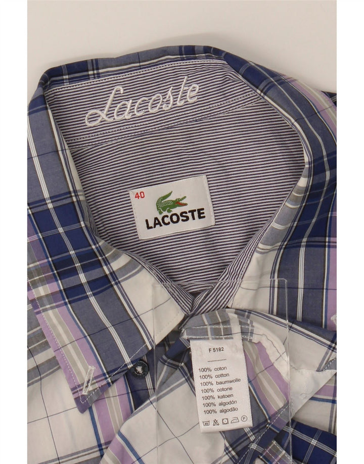 LACOSTE Mens Short Sleeve Shirt Size 40 Medium Navy Blue Check Cotton Vintage Lacoste and Second-Hand Lacoste from Messina Hembry 