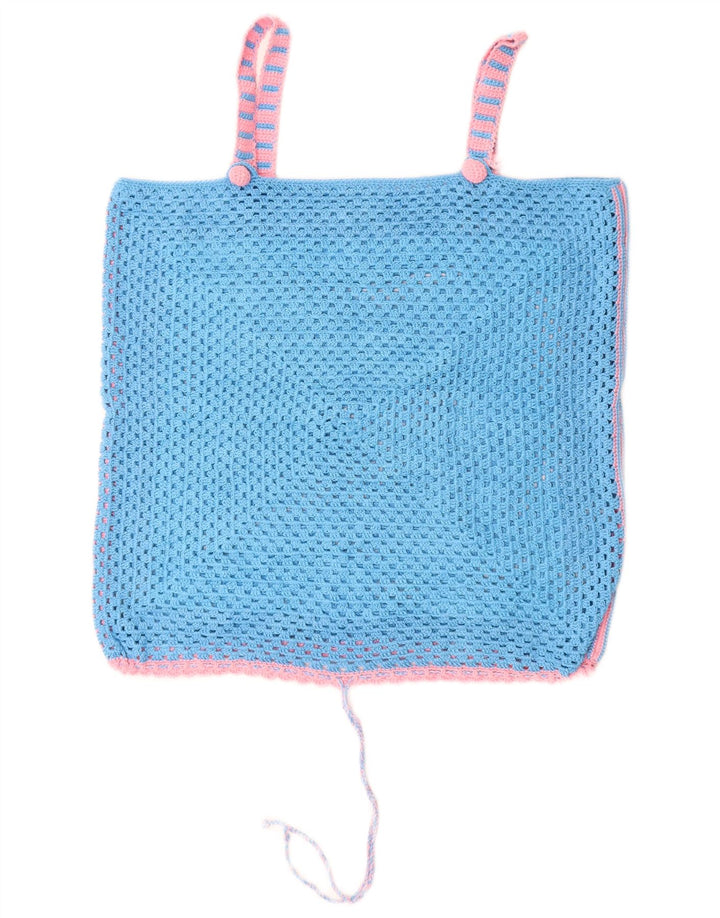 VINTAGE Damen Häkel-Cami-Top UK 14 Mittelblau