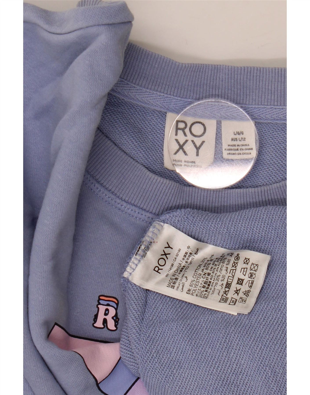 ROXY Womens Oversized Crop Graphic Sweatshirt Pullover UK 16 Large Blau