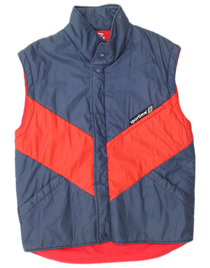 Gepolsterte Vintage-Herrenweste IT 48 Mittelmarineblaues Farbblock-Polyester