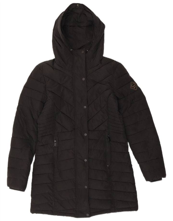 SUPERDRY Wattierter Damenmantel mit Kapuze, UK 10, Größe S, Schwarz, Polyester