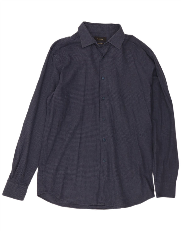 Massimo Dutti Herrenhemd, groß, marineblau, Hahnentrittmuster, Baumwolle