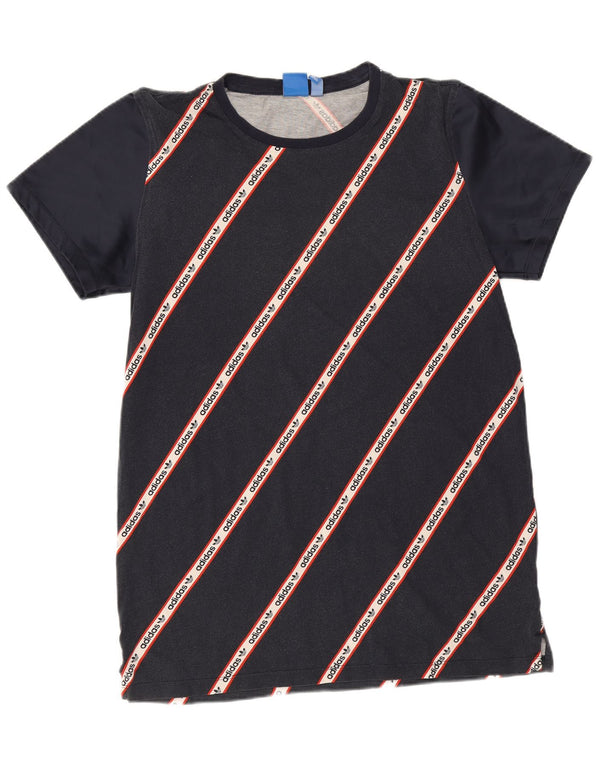 Adidas Damen Grafik T-Shirt Top UK 14 Medium Marineblau Baumwolle