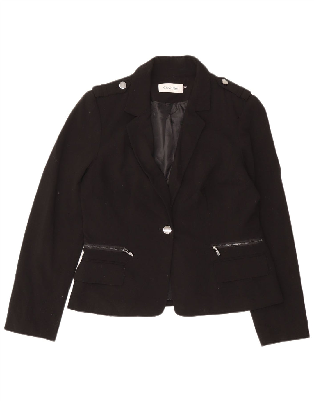 Calvin Klein Damen 1-Knopf-Militärblazer, Größe S, Schwarz