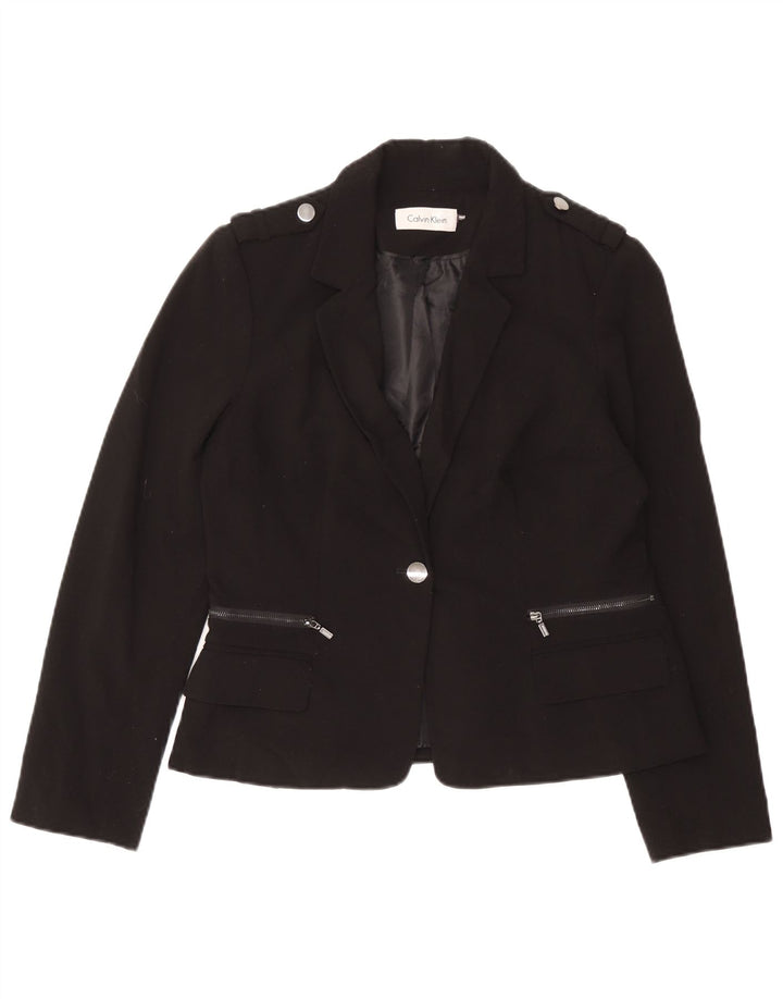 Calvin Klein Damen 1-Knopf-Militärblazer, Größe S, Schwarz