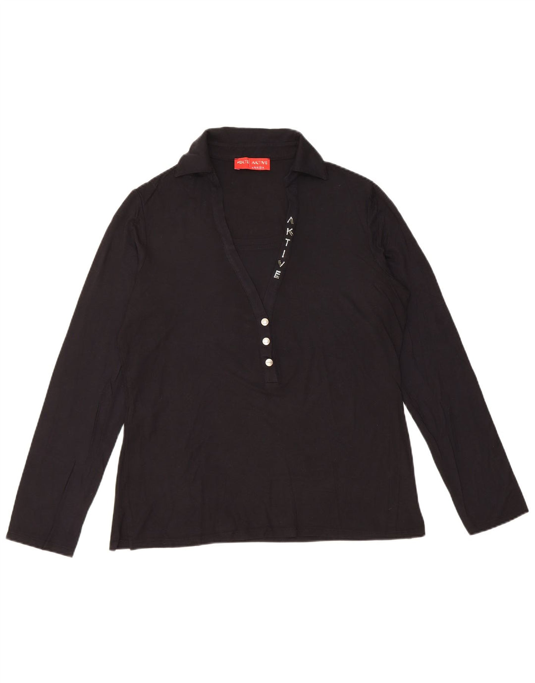 PERTE BY KRIZIA Damen Langarm-Poloshirt UK 14 Mittelschwarze Viskose