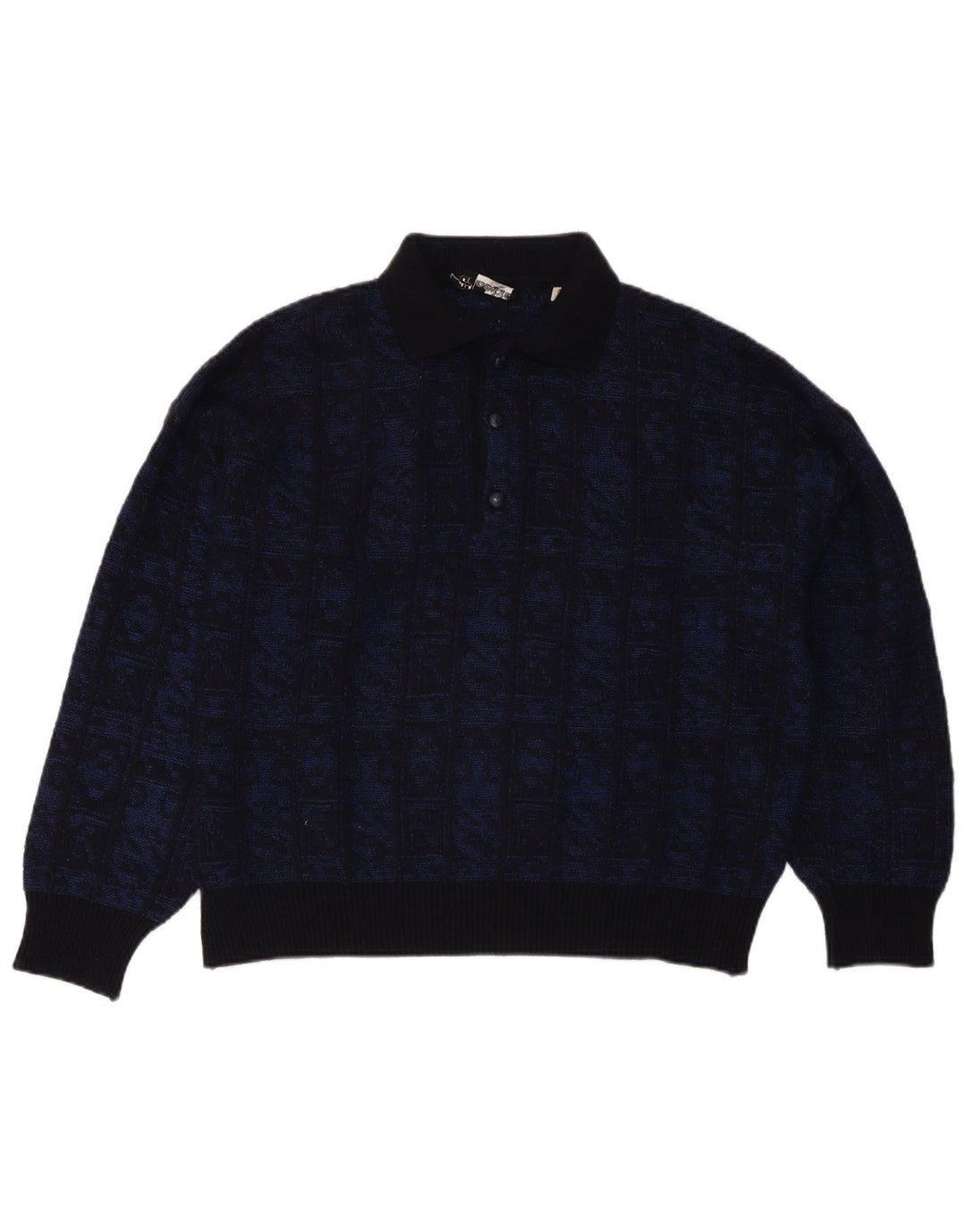Aeffe Herren-Pullover mit Rollkragen, IT 50, mittelmarineblaue geometrische Wolle