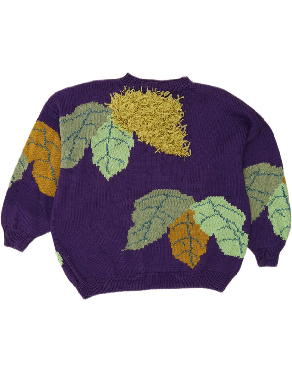 Vintage Damen Pullover mit Rundhalsausschnitt UK 18 XL Lila Blumen