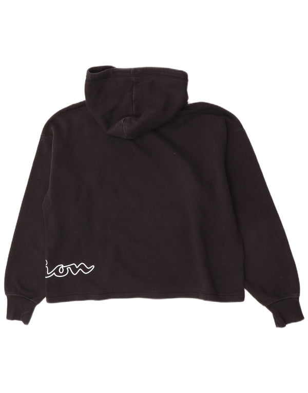 Champion Womens Crop Graphic Hoodie Pullover UK 16 Große schwarze Baumwolle