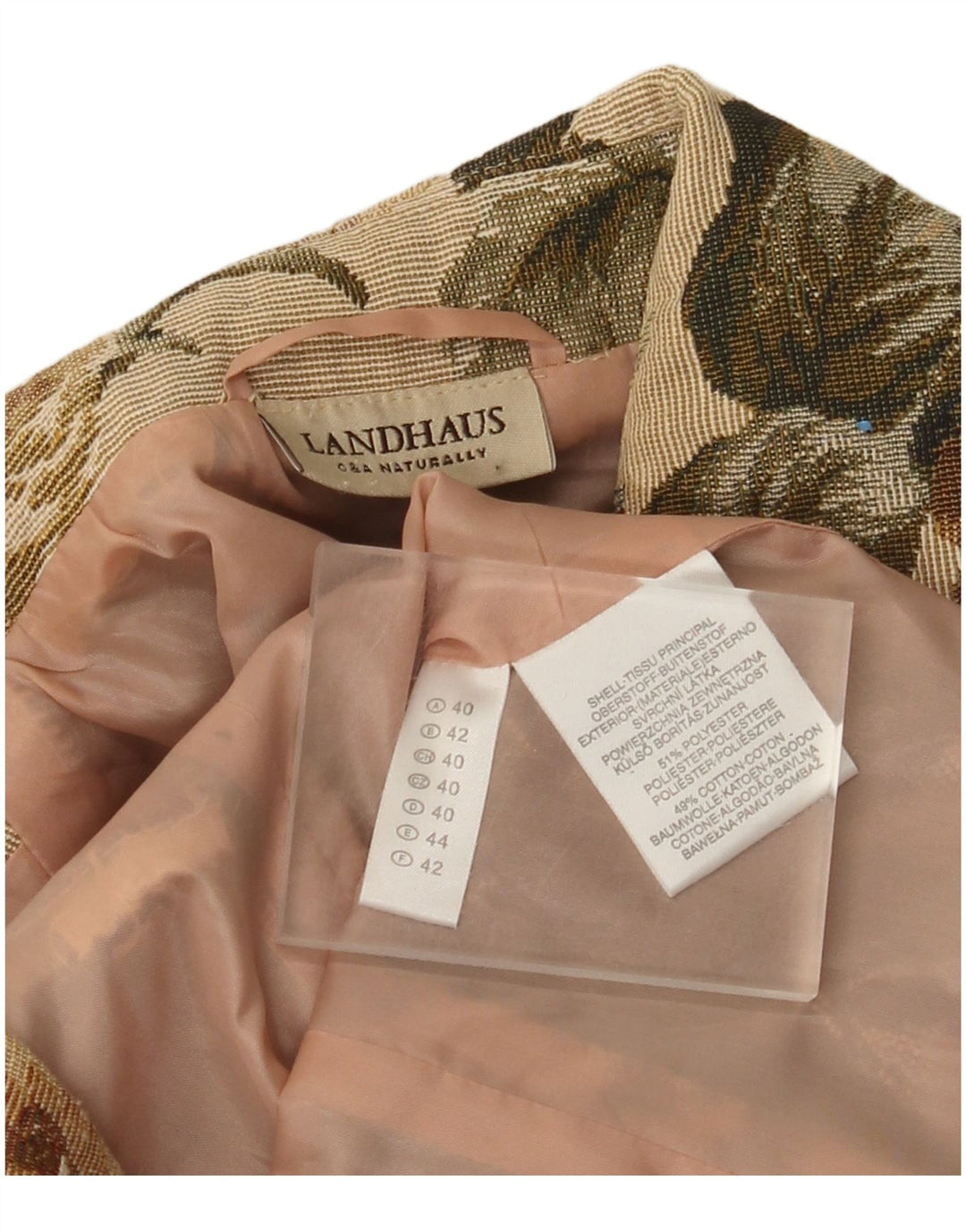 Landhaus Damen-Blazer mit durchgehendem Reißverschluss, EU 40, Mittelbeige, geblümtes Polyester