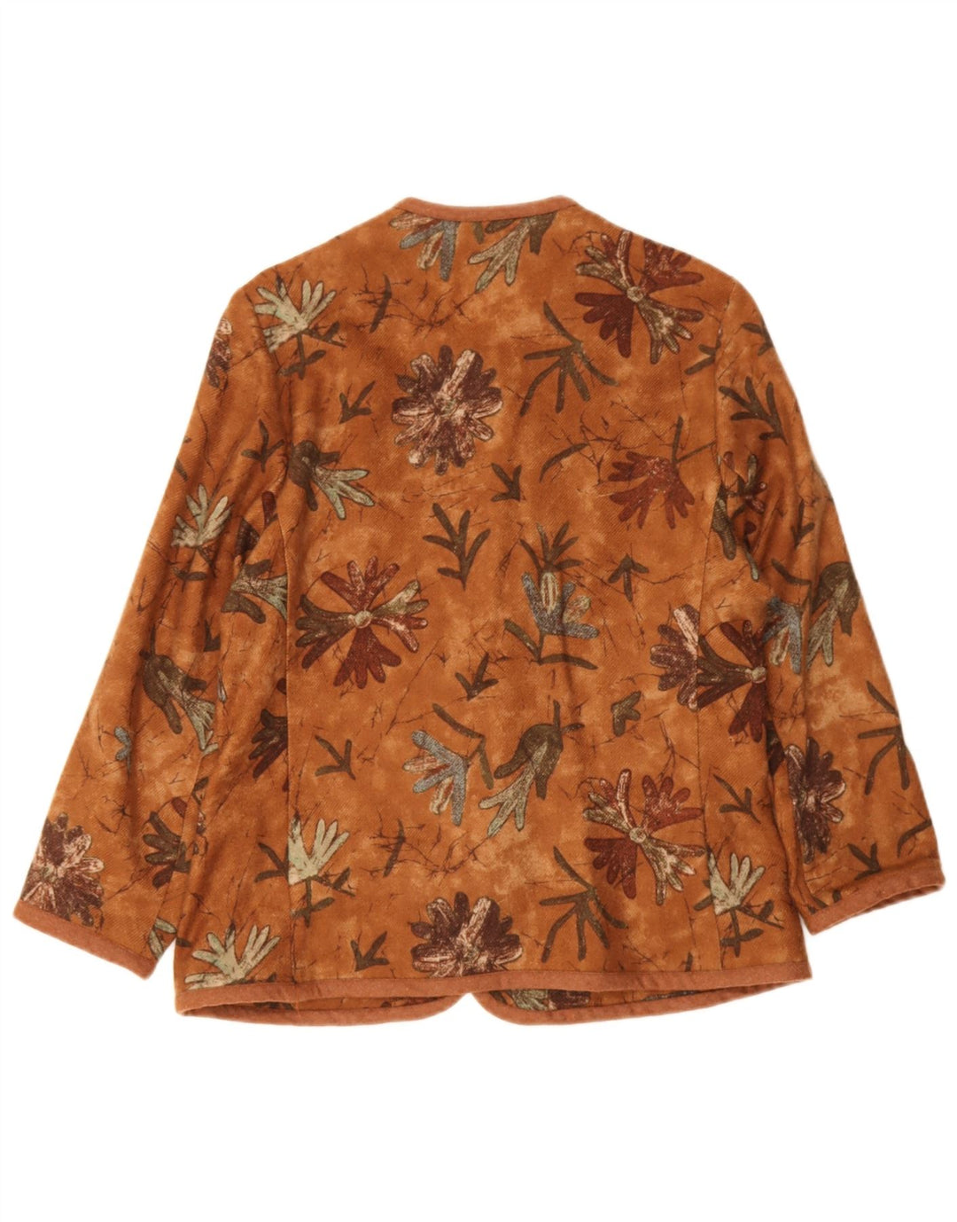 Vintage Damen 5-Knopf-Blazerjacke UK 14 Mittelbraune geblümte Wolle