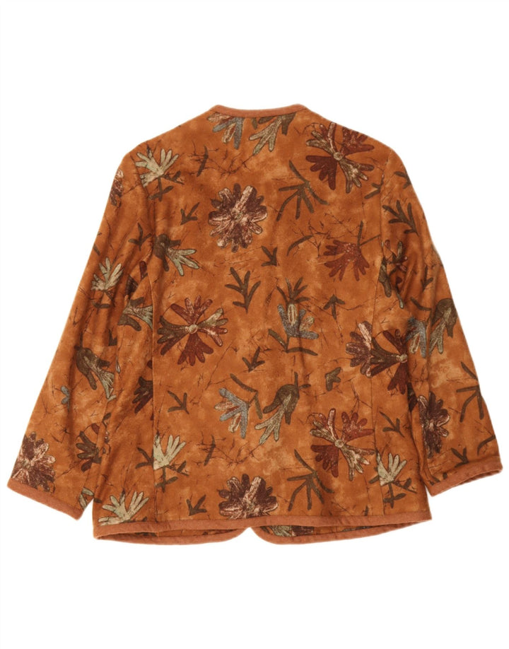 Vintage Damen 5-Knopf-Blazerjacke UK 14 Mittelbraune geblümte Wolle