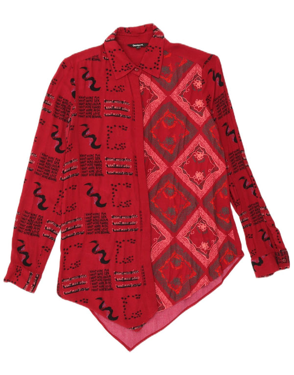 Desigual Womens Loose Fit Asymmetric Shirt UK 6 XS Rote geometrische Viskose